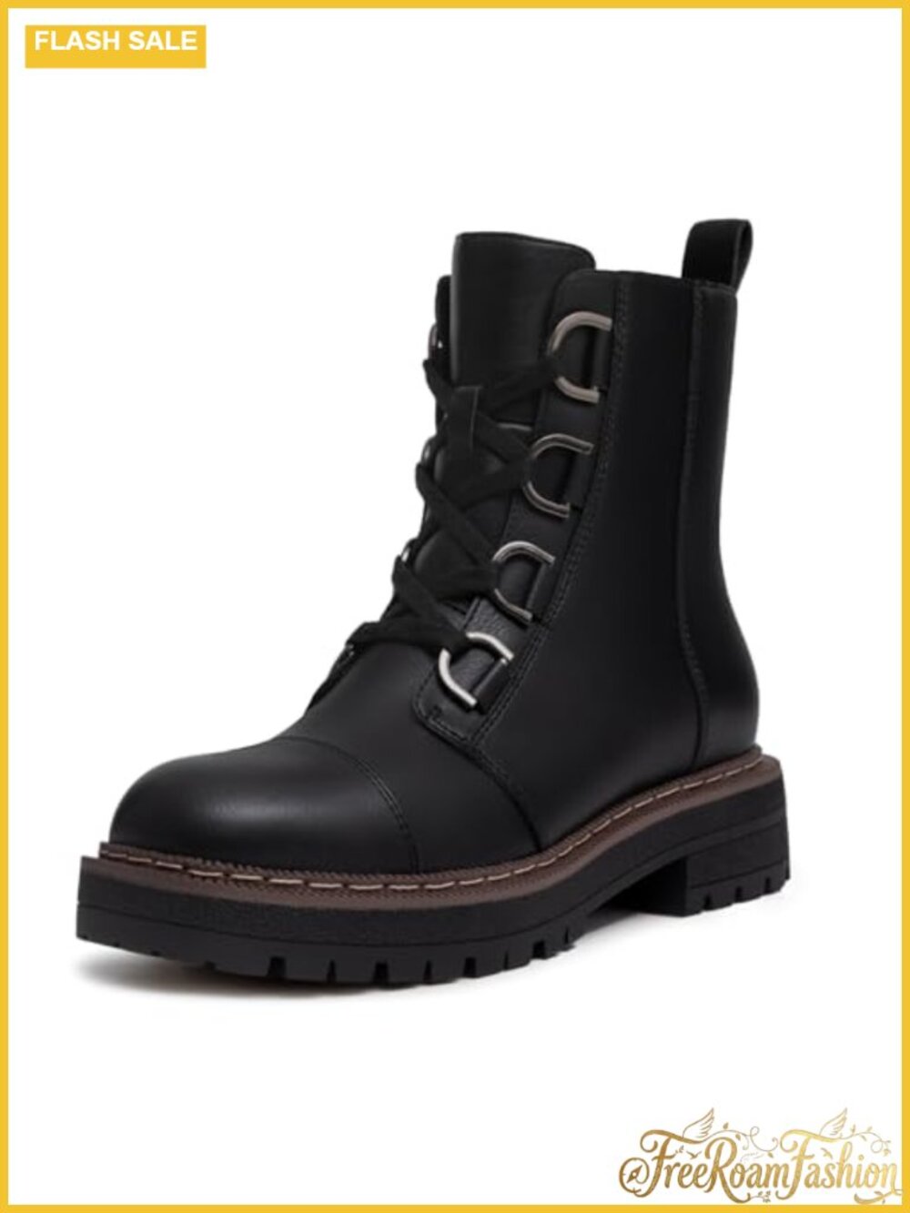 Women's Low Chunky Heel Lace-Up Platform Ankle Combat Boots
